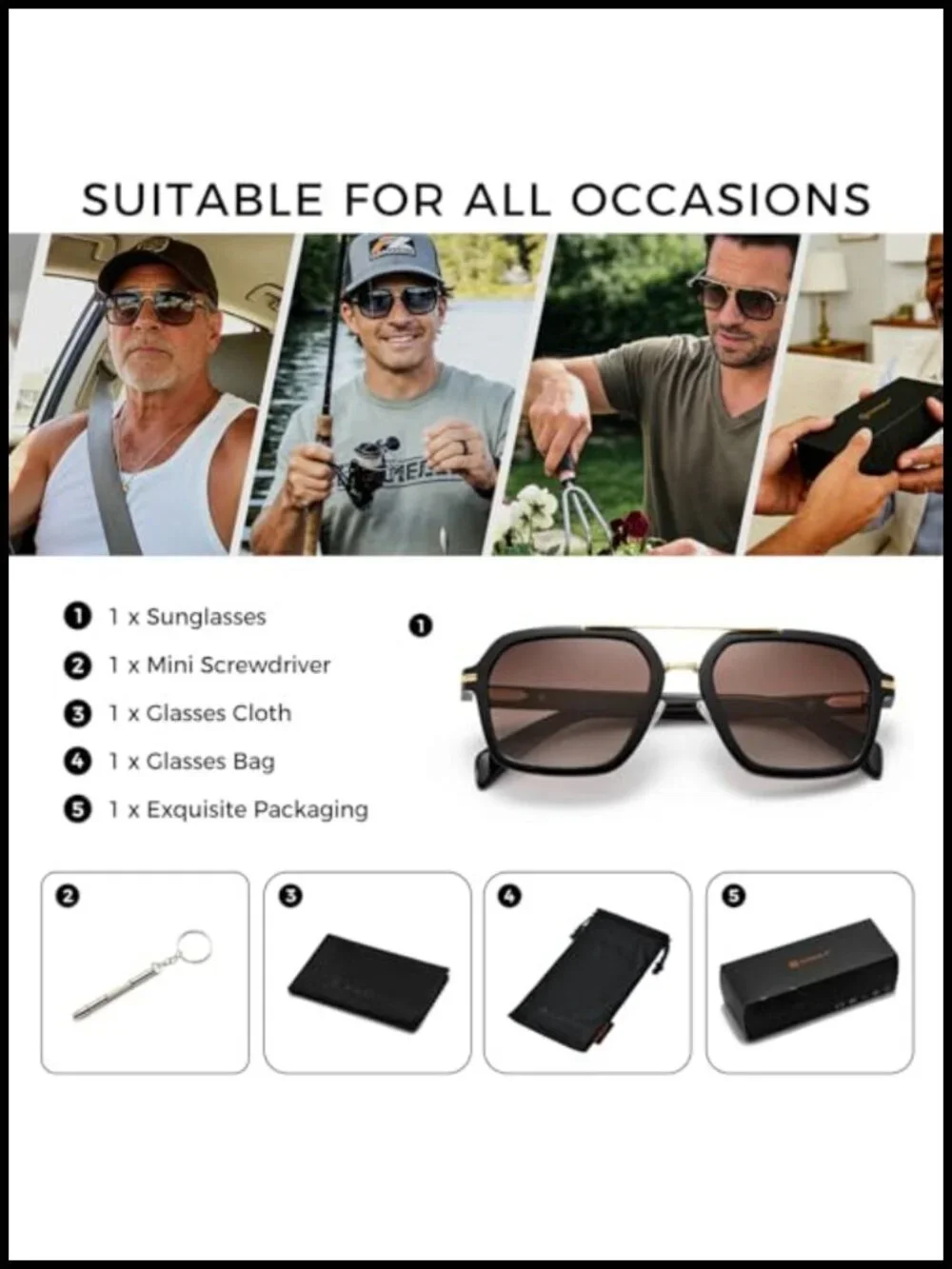 Polarized Aviator Sunglasses with Metal Top Bar for Driving Travel